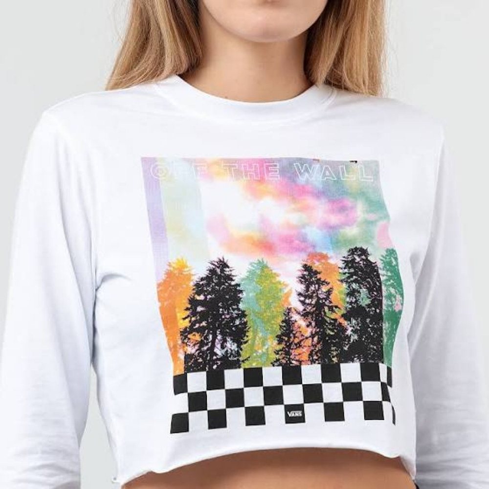 Vans Crop Top White Long Sleeve Womens Shirt - Picture 3 of 9